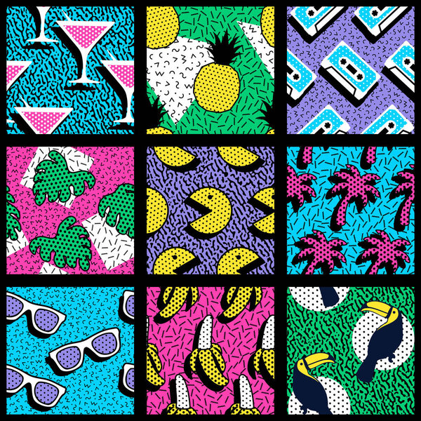 Set of vibrant 80's patterns