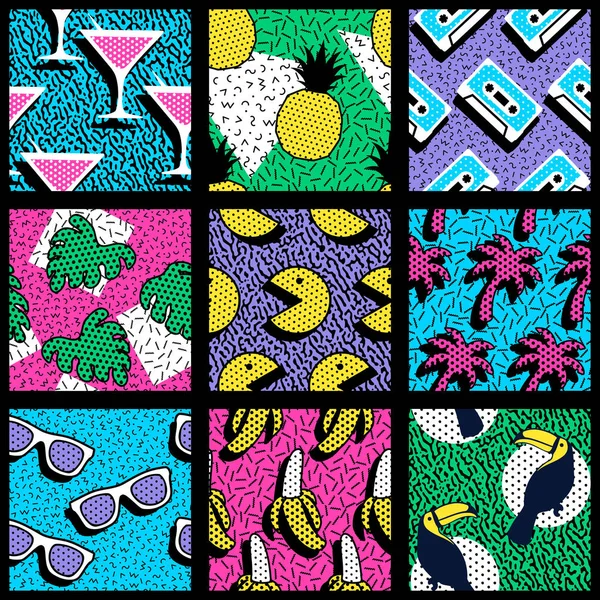 Set of vibrant 80's patterns Vector Graphics