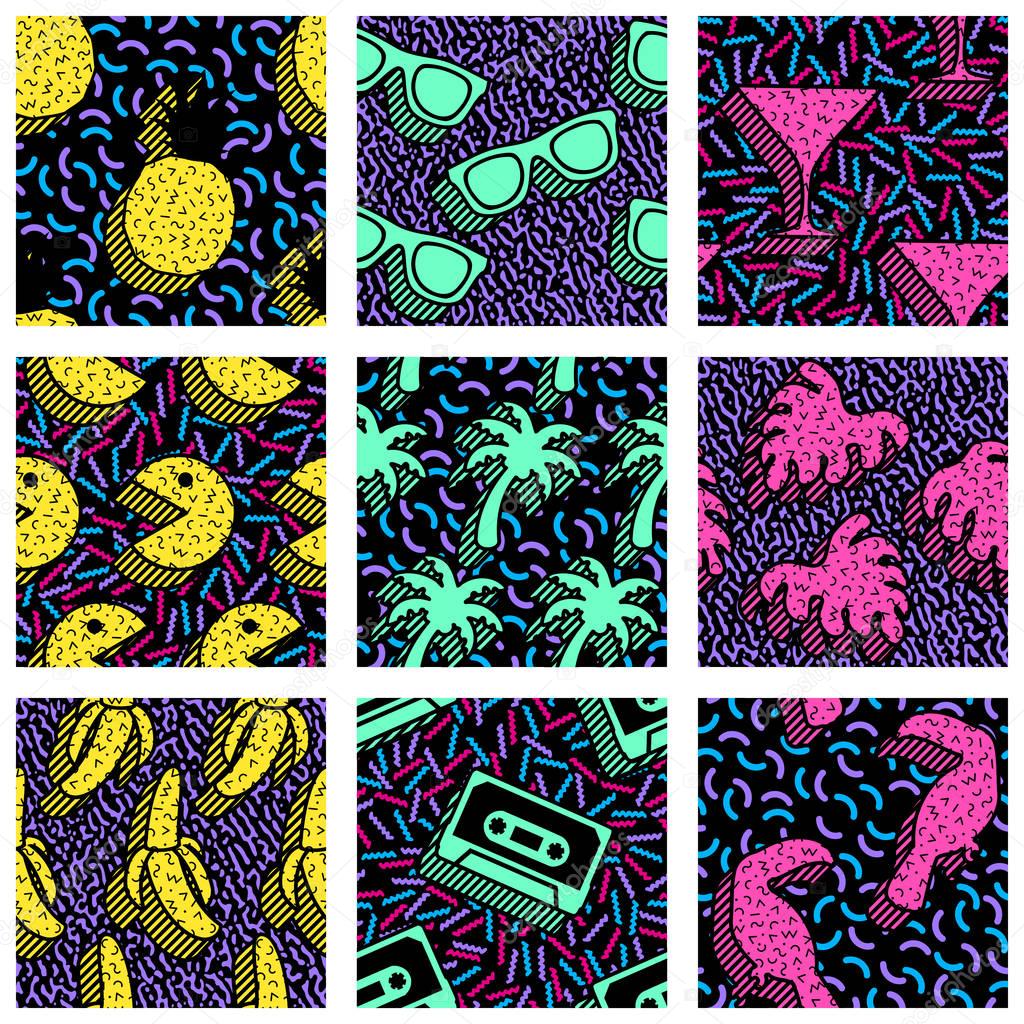 Set of vibrant 80's patterns