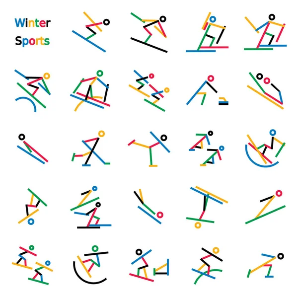 Conjunto Figuras Coloridas Vara Esportes Inverno Apresentados Nos Jogos Olímpicos —  Vetores de Stock