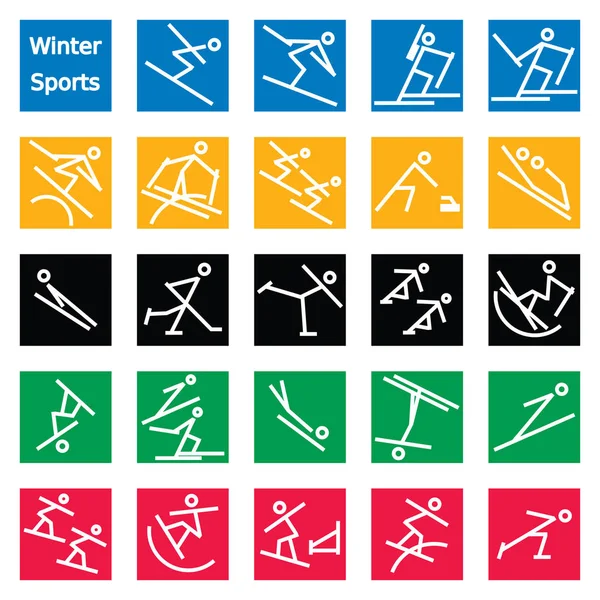 Renkli Çöp Adamlar Kış Oyunları Özel Spor Set Grafik Gruplanır Stok Illüstrasyon