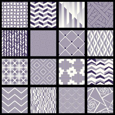 16 zarif kesintisiz mavi ve beyaz desenli küçük yapılan tasarımlar. 