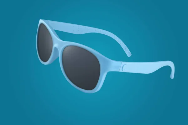 Closeup Stylish Blue Shades Sunny Summer Weather Isolated Blue Background — Stock Photo, Image