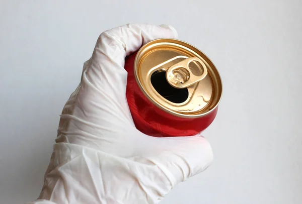 Hand Holding Aluminum Can White Wall — Stock Photo, Image