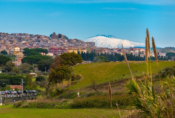 Paysage Urbain Mazzarino Avec Etna Arrière Plan Caltanissetta Sicile Italie — Photo