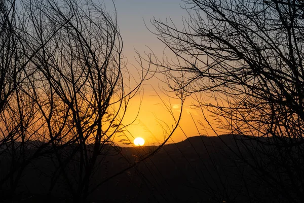 Hermosa Puesta Sol Sobre Campiña Siciliana Caltanissetta Sicilia Italia Europa — Foto de Stock