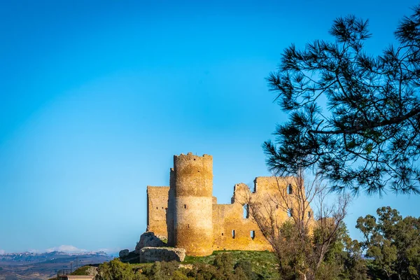 View Mazzarino Medieval Castle Natural Frame Caltanissetta Sicily Italy Europe — Stock Photo, Image