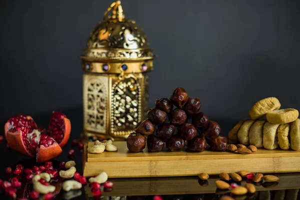 Salutations Islamiques Aïd Cartes Moubarak Pour Fêtes Musulmanes Dattes Aux — Photo