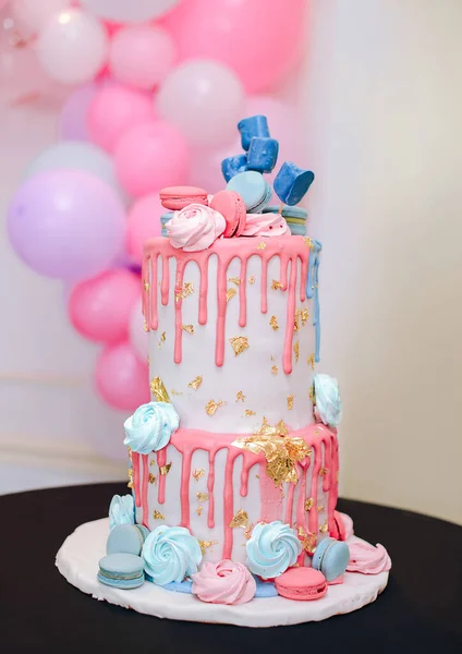 Celebratory Cake Unknown Filling Made Celebration Baby Shower Decorated Macaroons — Stock Photo, Image