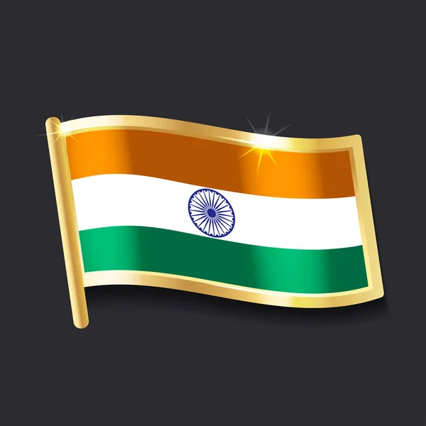 Vlajka Indie Podobě Odznak Plochý Obraz — Stockový vektor