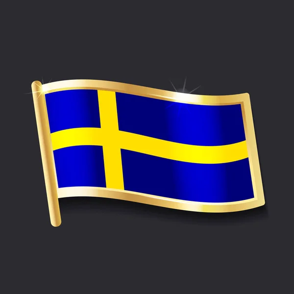 Bandera Suecia Forma Insignia Imagen Plana — Vector de stock