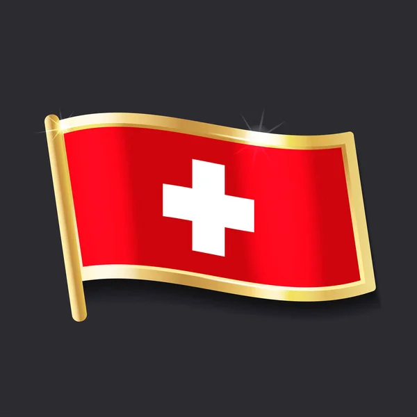Vlag Van Zwitserland Vorm Van Badge Vlakke Afbeelding — Stockvector