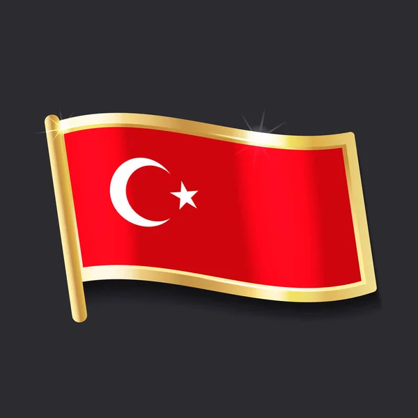 Bandeira Turquia Sob Forma Crachá Imagem Plana — Vetor de Stock