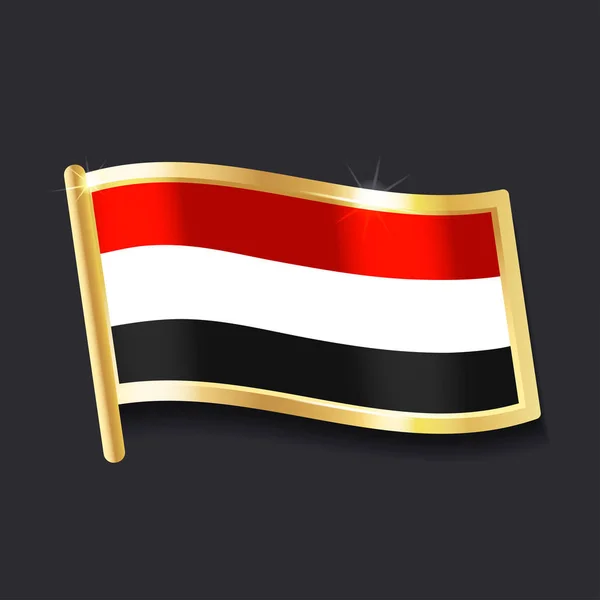 Bandeira Iêmen Sob Forma Crachá Imagem Plana — Vetor de Stock