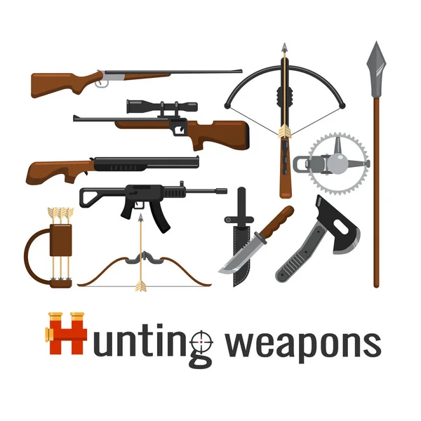 Set Hunting Weapons Firearms Knives White Background — Stock Vector