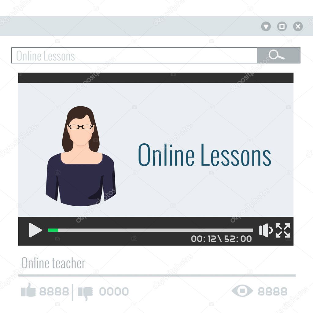 Watching video lessons online, a female teacher teaches online via the Internet