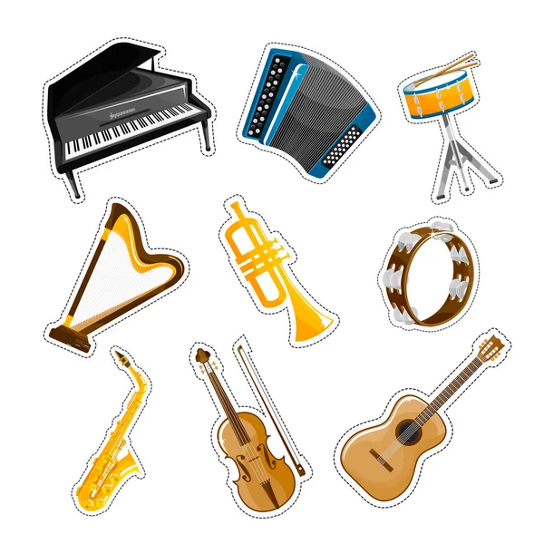 Ensemble Instruments Musique Populaires Objets Aléatoires Sur Fond Blanc — Image vectorielle