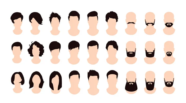 Coiffures Homme Femme Ensemble Barbes Moustaches Style Plat — Image vectorielle