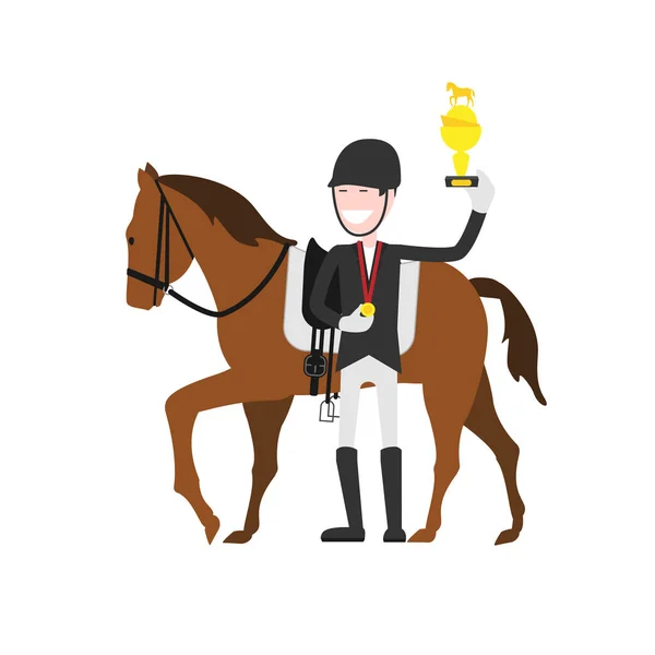 Vencedor Competições Desportivas Equestres Personagem Desenho Animado Ilustração Plana — Vetor de Stock