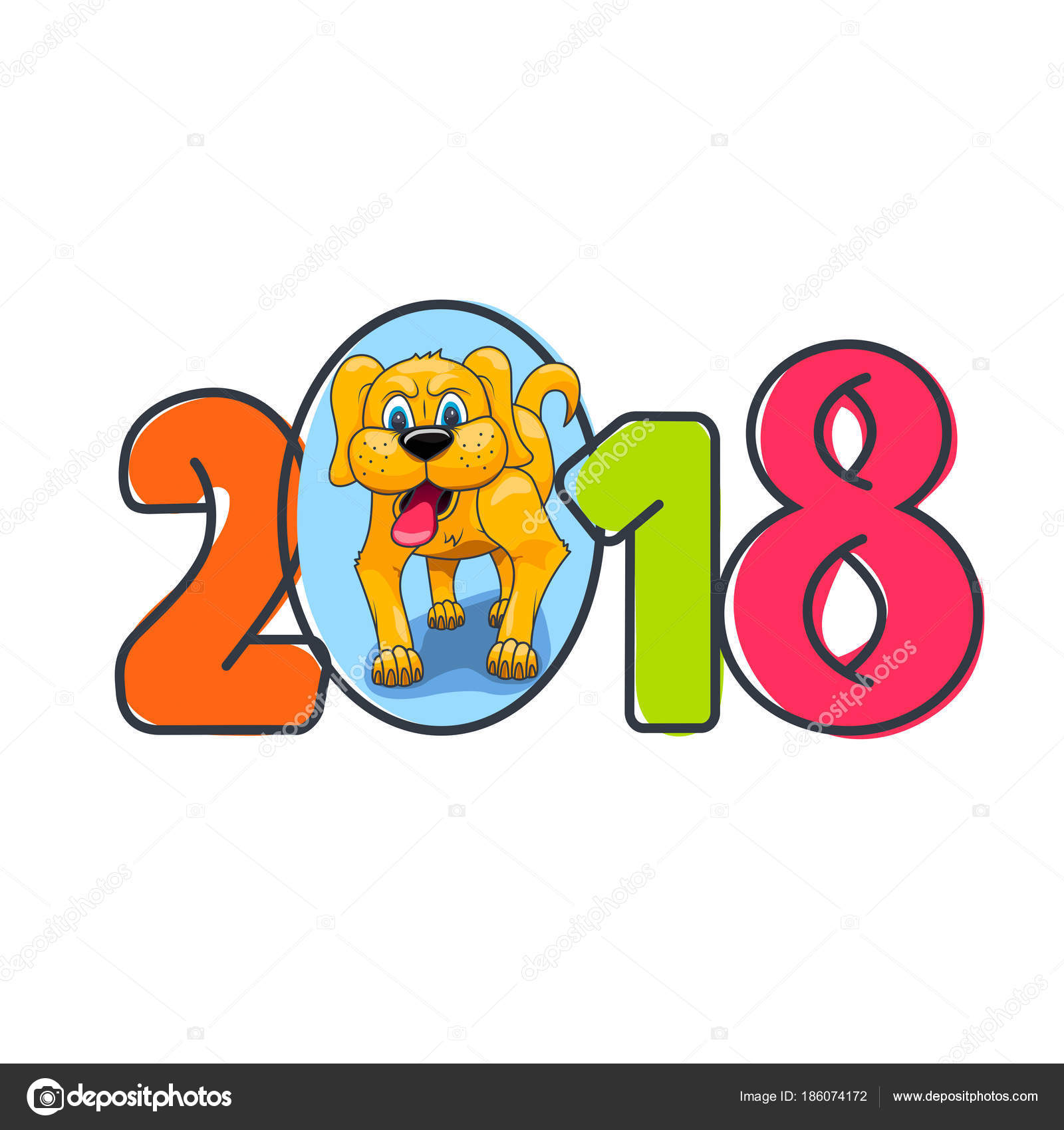 Yellow Dog Figures New Year 2018 Flat Abstract Style Inscription Stock Vector Yellow Dog Figures New Year 2018 Flat Abstract Style Inscription Stock Vector