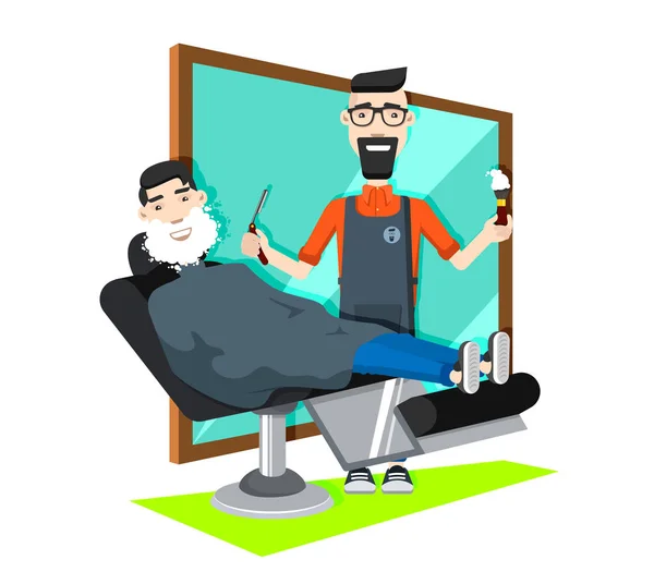 Hairdresser Handyman Works Client Sitting Armchair Master Business Best Barber — Stock Vector