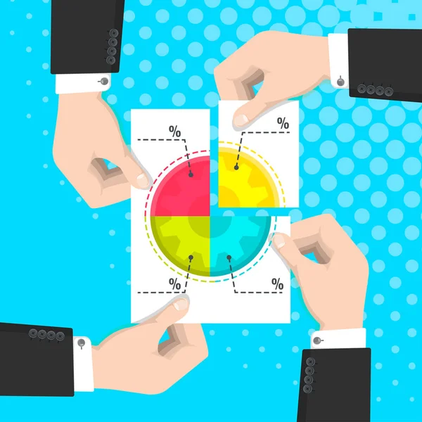 Partnerschaft Geschäftsleben Geschäftsleute Halten Ein Blatt Papier Mit Einem Tortendiagramm — Stockvektor