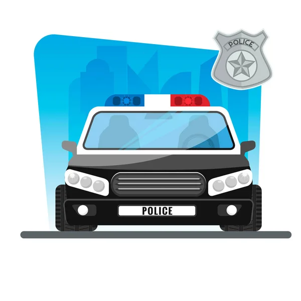 Police Car Flashing Lights Backdrop Metropolis High Rise Buildings Police — Stock Vector