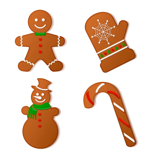 Biscotti Natale Set Decorativo Progettazione Sfondo Bianco — Vettoriale Stock