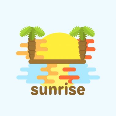 gündoğumu simgesi, sahilde yükselen güneşin Basitleştirilmiş düz görüntü
