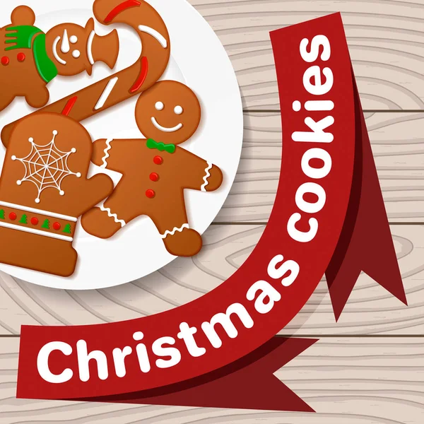 Biscoitos Natal Jogo Decorativo Desenho Uma Chapa Branca Fundo Conselhos — Vetor de Stock