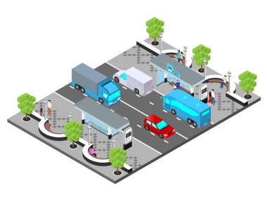 City road, şehrin merkezi Bulvarı arabalar yolda ilerliyorsunuz. İzometrik çizimde