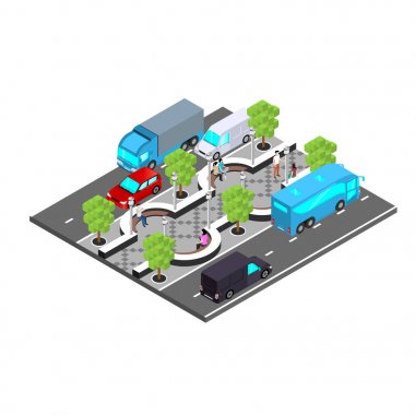 City road, şehrin merkezi Bulvarı arabalar yolda ilerliyorsunuz. İzometrik çizimde