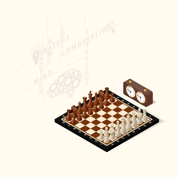 Шахматная Доска Плавлеными Фигурами Очередными Стоячими Шахматными Часами Светлом Фоне — стоковый вектор