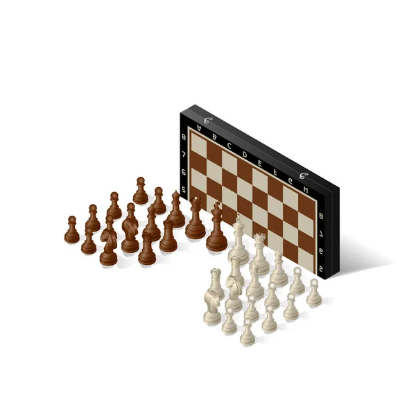 Schachbrett Mit Isometrischen Figuren Auf Abstraktem Hintergrund — Stockvektor