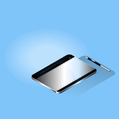 İzometrik görüntü açık mavi renkli bir tasarımcı için bir grafik tablet