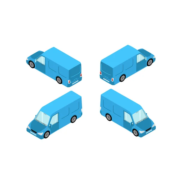 白色背景 货物运输的等轴式蓝色小巴 — 图库矢量图片