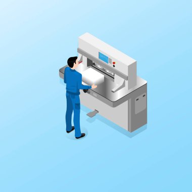 Basım Merkezi alt kesme makinesi operatörü görevleri taşıyor, Basım endüstrisi ve mahsup alanında iş