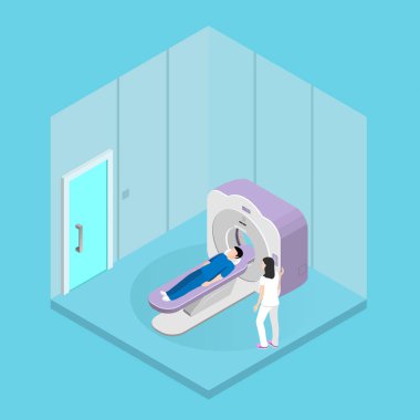 Erkek hasta üzerinde bir tomograph bir doktor gözetimi altında bir hastanede muayene