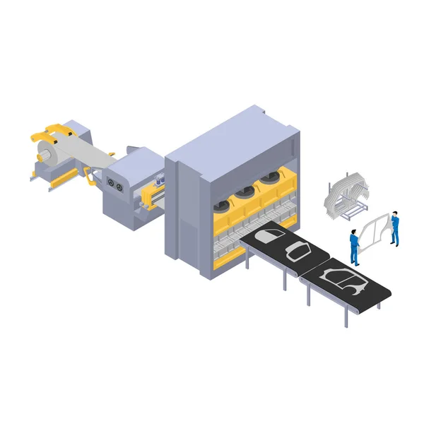 Producción Automóviles Línea Fábrica Para Producción Piezas Carrocería Imagen Isométrica — Archivo Imágenes Vectoriales