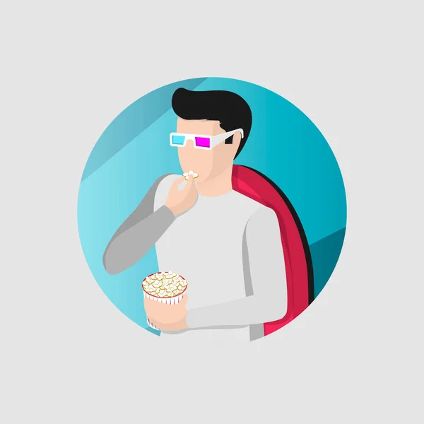 Tipo Viendo Una Película Cine Usando Gafas Especiales Comiendo Palomitas — Vector de stock