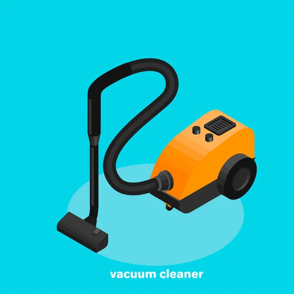 Orange Vacuum Cleaner Blue Background Isometric Image — Stock Vector