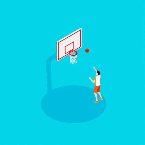 Basketball Und Streetball Isometrischen Stil Der Typ Sportler Wirft Den — Stockvektor