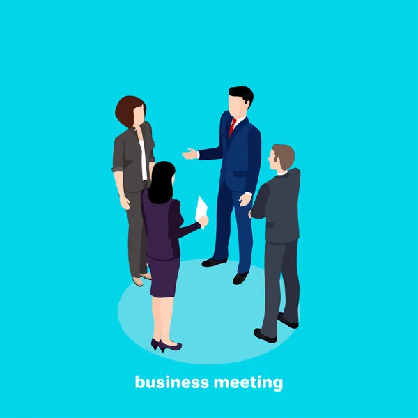 business meeting, people in business suits are talking, isometric image