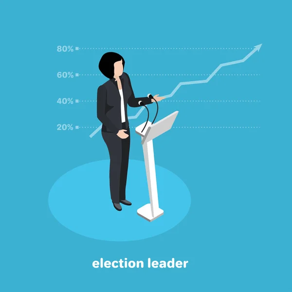 Politiek Leider Tribune Voornaamste Kandidaat Bij Verkiezingen Een Blauwe Achtergrond — Stockvector