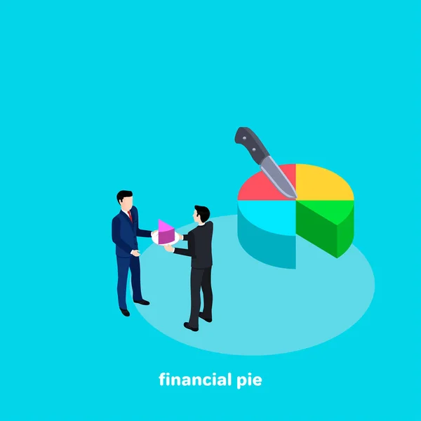 mali bir turta iş takım elbiseli bir adam verir bir meslektaşım, yapılan iş için bir ödül, izometrik tarzında bir görüntü