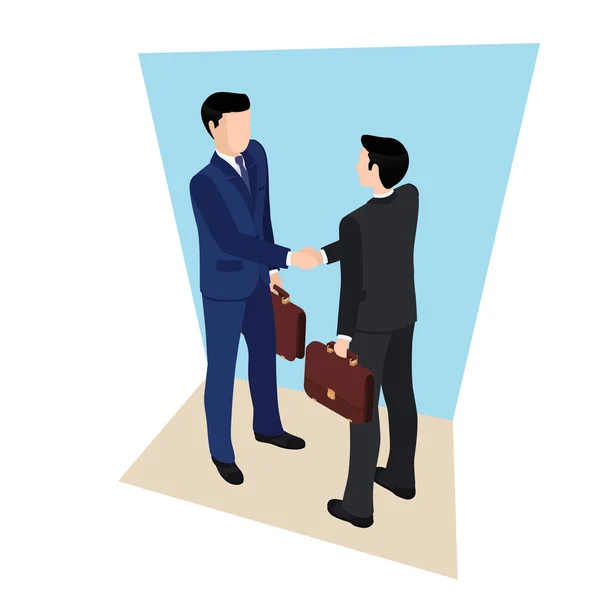 Handshake Two Men Business Suits Briefcases Hands — Stock Vector