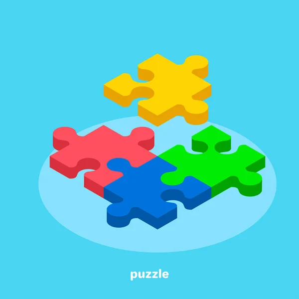 Buntes Puzzle Auf Blauem Hintergrund Isometrisches Bild — Stockvektor