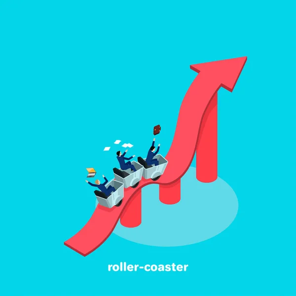insanlar iş bir roller coaster gibi izometrik bir görüntü üzerinde yolculuk boyunca dalgalı ok uygun