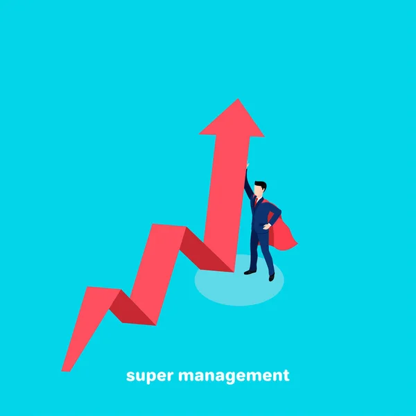 Super Manager Egy Öltöny Egy Piros Köpenyt Hát Izometrikus Képét — Stock Vector