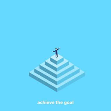 iş takım elbiseli bir adam üzerine bir piramit, izometrik görüntü anlamına gelir.